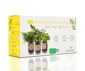 CULTIVEA® Kit Herbes Aromatiques Intérieur Bio - Aneth, Sauge et Basilic Citron à Faire Pousser - Mini Potager Intérieur avec Bocaux en Verre - Kit Plantes Aromatiques - Idée Cadeau