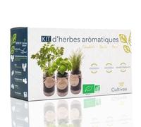 CULTIVEA® Kit Herbes Aromatiques Intérieur Bio - Basilic, Persil et Ciboulette à Faire Pousser - Mini Potager Intérieur avec Bocaux en Verre - Kit Plantes Aromatiques - Idée Cadeau