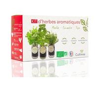Cultivea - Kit Prêt à Pousser d'Herbes Aromatiques - Graines 100% Ecologiques et Bio - Jardin potager d'intérieur - Plante (Menthe, Coriandre, Thym)
