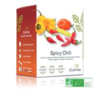 Cultivea® Kit Prêt à Pousser Piment - Graines bio - Coffret Graines - Idée Cadeau (Piment de Cayenne, Piment Fort Barak, Piment Hungarian, Piment Bonbon, Piment Habanero Orange) - Kit Graine Potager