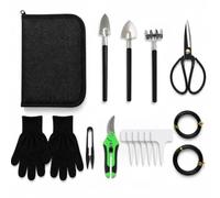 Cultivea - Mallette à Outils Essentiels - 11 Outils pour Entretien bonsaï | Kit entretien bonsai avec sécateur, ciseaux de précision, 2 fils de 3 m, pelles, râteau, gants et pince.