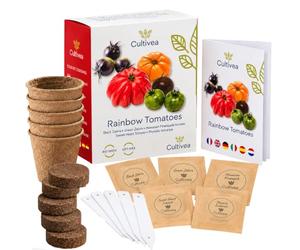 Cultivea® Mini - Kit Prêt à Pousser Tomates colorées - Graines bio - Idée Cadeau (Black Zebra, Green Zebra, Hawaiian Pineaple,Coeur de Boeuf, Physalis Ixocarpa) - Kit Semis Tomates Complet