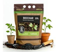 CULTIVERS Biochar 20 L (4kg) Charbon pour Jardin, pelouse, Compost et Plantes. Biochar régénératif et amendement du Sol. Conditionneur de Charbon végétal et retenue de CO2. Augmente la fertilité