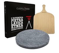 CUORE LAVICO - Kit plaque réfractaire en pierre de lave etnea ronde pour pizza diamètre 35 SP. 2 cm + pelle | four à gaz, électrique et barbecue pour pain et pince - Fabriqué en Italie