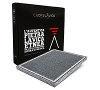 CUORE LAVICO - Plancha BBQ en Pierre de Lave Etna 39x30cm - Rectangulaire avec Rainure Égouttoir - Pierre Réfractaire pour Barbecue à Gaz, Bois, Électrique - Cuisson Saine e naturelle