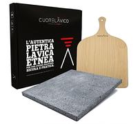 CUORE LAVICO - Set de pierre réfractaire en pierre de lave ETNEA pour pizza 39 x 35 x 1,5 cm + pelle pour four à gaz, électrique et barbecue pour pain et pince