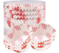 Cupcake Liners pour la pâtisserie, 100 coins, qualité alimentaire, moules à cupcakes, standard, sans odeur, moules à muffins, cake wrappers, papier anti-adhésif, impression fraise pour mariage