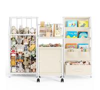 CUPCHID Organiseur de rangement 3 en 1 pour animaux en peluche, rangement de jouets avec étagère pour chambre d'enfant, bibliothèque d'enfants et organisateur de jouets avec 3 poches à bandoulière et