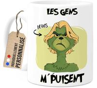 Cupdarling® Mug Grinch de Noël Personnalisé - Tasse Humoristique Cadeau Original pour Collègue, Ami ou Famille - Tasse de Noël Drôle 330ml en Céramique - Impression des Deux Côtés - Homme