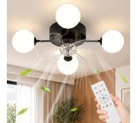 cupgow Plafonnier avec ventilateur 4 lumières Ventilateur de plafond | avec lumière G9 télécommande minuterie réversible (été/hiver) pour chambre et salon