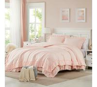 Cupocupa Parure de lit 3 pièces à Volants pour Grand lit avec Couette, légère et Douce, Style Shabby Chic, Moelleuse pour Toutes Les Saisons, Rose pâle