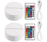 Cupsofu Lot de 2 Socles de Lampe de Nuit à LED 3D + TéLéCommande + Câble USB, PréSentoir de Spectacle de LumièRe 16 Couleurs pour Acrylique Blanc