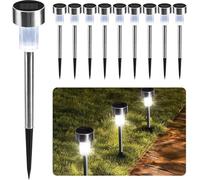 CUQOO Lot de 10 lampes solaires de jardin à DEL étanches et rechargeables en acier inoxydable pour éclairage d'allée, lampes solaires d'extérieur pour jardin (blanc)