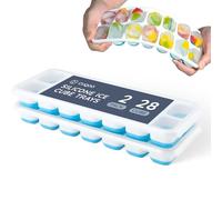 CUQOO Lot de 2 bacs à glaçons en silicone avec couvercle - Bac à glaçons réutilisables pour congélateur, facile à démouler, sans BPA avec moules en caoutchouc pour un rangement sans déversement, bleu