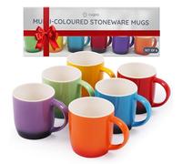 CUQOO Lot de 6 tasses colorées en céramique pour café et thé - Résistantes au quotidien pour boissons chaudes - Passe au lave-vaisselle et au micro-ondes - 350 ml