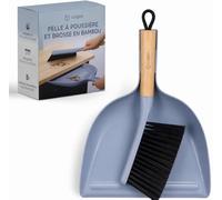 CUQOO Petit Ensemble Pelle et Brosse en Bambou - Balai et poêle compacts à Manche en Bois avec Poils Doux - Mini Ensemble de Nettoyage d'intérieur pour Cuisine, Plans de Travail et sols