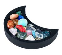 Curawood Plateau en Croissant de Lune pour Cristaux - Mettez en Valeur vos Cristaux et Pierres de Guérison - Support en Bois Noir de 15 cm pour l'Exposition de Pierres - Plateau pour Cristaux pour le