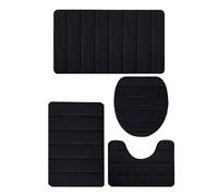 curfair Ensemble de Salle Bain Lavable en Machine, Tapis Confortable Mousse à mémoire Forme, 4 pièces/Ensemble, Doux Microfibre, Toilette épais antidérapant Absorption Noir
