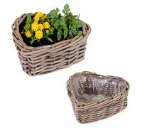Kubu Lot de 2 pots de fleurs en rotin de qualité supérieure - En forme de cœur - Résistants aux intempéries - 37, 45 cm