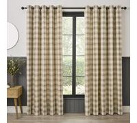 Curtina Everett Rideaux à œillets pour Salon 229 x 183 cm, Naturel, 100% Polyester recy iltrage de la lumière, Tissage Jacquard, Motif à Carreaux
