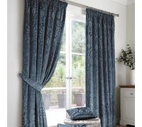 Curtina Lot de 2 Rideaux damassés en Velours Bleu Marine avec 2 embrasses - 168 x 137 cm (l x L)
