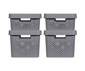 Curver | 4 Bacs de rangement Infinity 2x(11L+17L) + couvercles, Gris anthracite