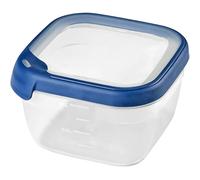 Curver Boîte alimentaire carrée multi usage 1,2L en polypropylène 100% recyclé, 15x15x9,3 cm, adapté au Micro-Ondes, Lave-Vaisselle, Congélateur- Bleu