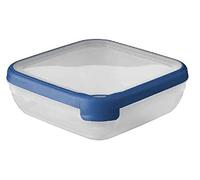 Curver Boîte alimentaire carrée multi usage 1,6L en polypropylène 100% recyclé, 20x20x6,5 cm, adapté au Micro-Ondes, Lave-Vaisselle, Congélateur- Bleu