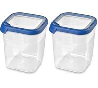 Curver Boîte Alimentaire carrée Multi Usage 2,6L en polypropylène 100% recyclé, 15x15x18,1 cm, adapté au Micro-Ondes, Lave-Vaisselle, Congélateur- Bleu, pour la Cuisine (Lot de 2)