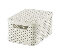 Curver Boîte de Rangement Style 6L - Aspect Rotin Texturé - pour Chambre, Salon, Salle de Bain, Buanderie -29,1x19,8x14,2 cm - Ivoire - 70% Recyclé