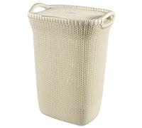 Curver Coffre à Linge 57L, Aspect Tricot - Bac à Linge Sale avec Couvercle - Bonne Aération - Poignées Ergonomiques - pour Salle de Bain ou Buanderie - 45,2 x 34,1 x 61,4 cm - Blanc cassé