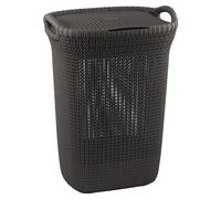 Curver Coffre à Linge 57L, Aspect Tricot - Bac à Linge Sale avec Couvercle - Bonne Aération - Poignées Ergonomiques - pour Salle de Bain ou Buanderie - 45,2 x 34,1 x 61,4 cm - Marron