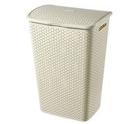 Curver Coffre à linge My Style 55L - avec couvercle, aspect rotin, aération, 43×33×60 cm - Crème