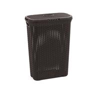 Curver Coffre à Linge Style 40L - Bac à Linge Sale avec Couvercle - Aspect Rotin Texturé, Bonne Aération - Poignées Ergonomiques - pour Salle de Bain ou Buanderie - 44,7 x 26,5 x 61,5 cm - Chocolat