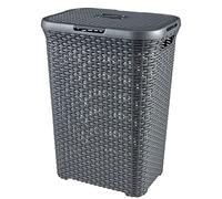 Curver Coffre à linge STYLE 60L – Aspect rotin, couvercle, aéré, 44,8×61,5×34,1 cm, gris foncé