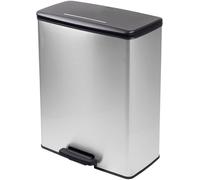 Curver – Poubelle à pédale DECO BIN 254610 65 L, coloris acier, couvercle et anneau de sac
