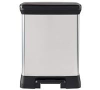 Curver Decobin - Poubelle rectangulaire à pédale, 30L - Fermeture Douce - Aspect Métal - Pour Cuisine, Bureau, Salle de Bain - 39 x 29 x 50,5 cm - Gris - Recyclé