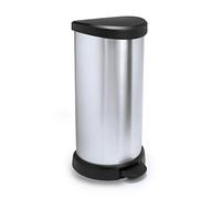 Curver Decobin - Poubelle ronde à pédale, 40L - Fermeture douce - Aspect Métal - Pour Cuisine, Bureau, Salle de Bain - 29,8 x 34,9 x 69,7 cm - Gris