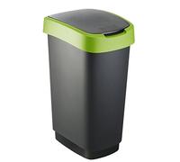 Curver Poubelle Flip Bin 9L - Couvercle basculant - 35 x 18,9 x 23,5 cm - Argent/Vert