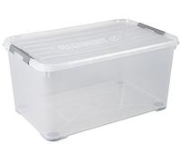 CURVER | handy box - Plus 115L + clips Gris +roues Avec Couvercle, Transparent, handy +, 80x50x39,4 cm