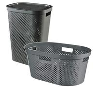 Curver Infinity Recycled Cintre / Panier à linge Capacité 40L Gris foncé 100% recyclé 245675 + Curver Infinity Recycled 60L Panier à linge