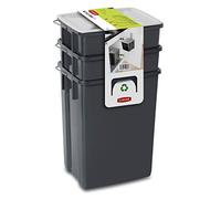 Curver Kit de tri des déchets - 2 x 10 l + 6 l - Poubelle de cuisine - Système de tri sélectif - Poignée de transport - Couvercle avec support