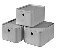 Curver Lot de 3 boîtes de rangement 4 L aspect béton avec couvercle Gris 26,2 x 18,7 x 41,4 cm