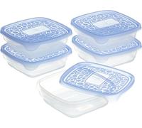 Curver Lot de 5 Boîtes de Conservation Alimentaire Take Away 0.6L - Pratique, Emboîtables, Empilables - pour Le réfrigérateur ou Le Placard - Transportable - 17,5x16x10,5 cm - Bleu
