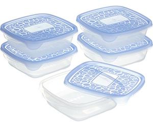 Curver Lot de 5 Boîtes de Conservation Alimentaire Take Away 0.6L - Pratique, Emboîtables, Empilables - pour Le réfrigérateur ou Le Placard - Transportable - 17,5x16x10,5 cm - Bleu