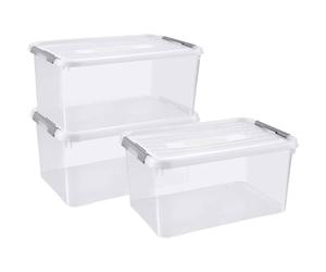Curver Lot de 5 Boîtes de Rangement Handy 15L - Boîte de Rangement Multifonction - pour Chambre, Bureau, Garage, Cabanon, Buanderie - Fermeture Rapide à Clips - 39,5 x 29 x 40,5 cm - Transparent