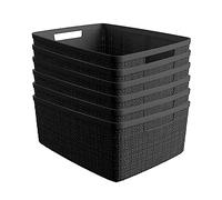 Curver Lot de 6 paniers de rangement décoratifs en plastique jute de taille moyenne, parfaits pour la maison, le bureau, les étagères, le garde-manger de cuisine et tous les essentiels de la chambre à