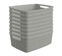 Curver Lot de 8 petits paniers de rangement décoratifs en plastique jute parfaits pour la maison, le bureau, les étagères de placard, le garde-manger de cuisine et tous les essentiels de la chambre à