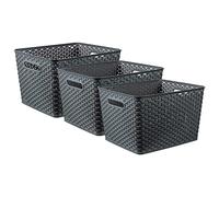 CURVER My Style Lot de 3 grands paniers de rangement rectangulaires de 18 L - Anthracite