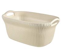 Curver Panier à Linge 40L, Aspect Tricot - Bac à Linge Propre et Sale - Poignées Ergonomiques - Corbeille pour Salle de Bain ou Buanderie - 59,5 x 38,5X 27 cm - Blanc cassé